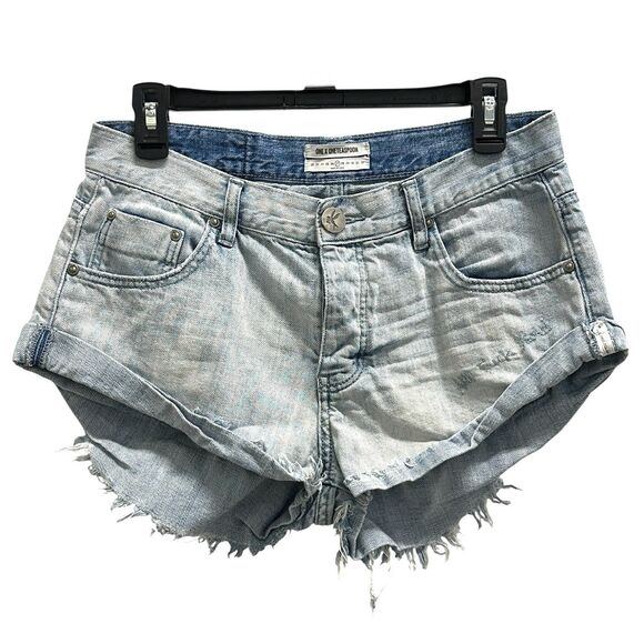One Teaspoon Bandits Shorts Light Wash Embroidered Words Ah F*ck Yeah Size 27 - Picture 1 of 6